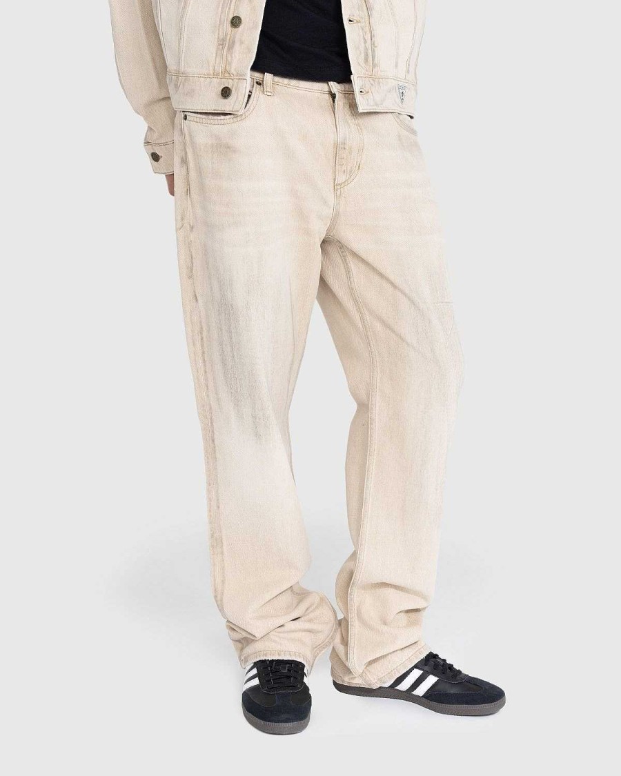 Bukser | Guess USA Vintage Denim Bukser Med Lige Ben Beige